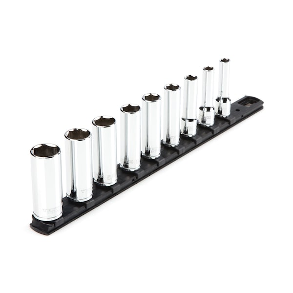 3/8 Inch Drive Deep 6-Point Socket Set with Rail, 9-Piece (5/16-3/4 in.)